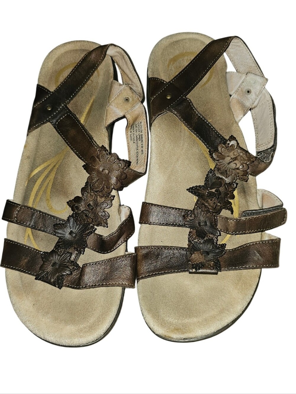 💰Abeo Brown Floral Leather Women's Comfort Sandals